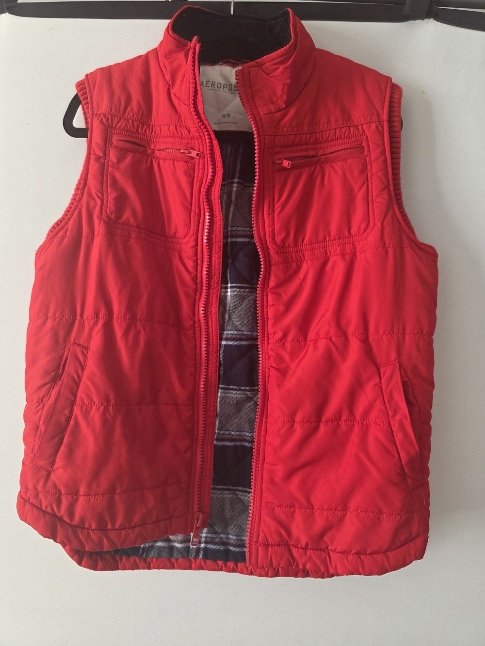 Aeropostale Red Quilted Vest with Plaid Lining